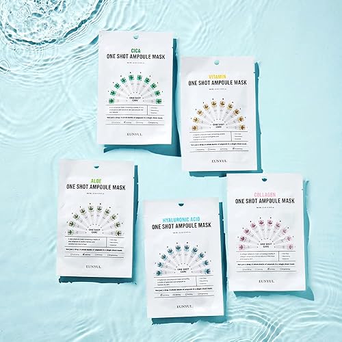 Miniatura 6 de EUNYUL Paquete de 10 mascarillas de ampolla One Shot 5 tipos x 2 piezas Vitamina, colágeno, cica, aloe, ácido hialurónico belleza