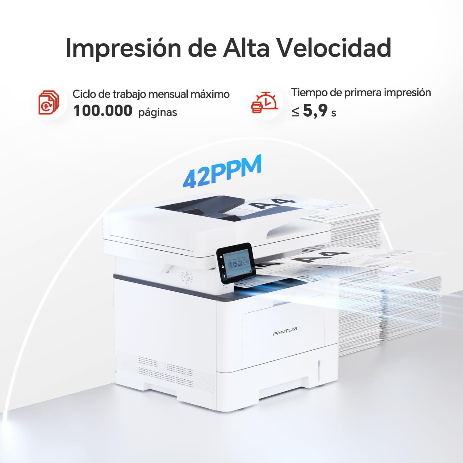 PANTUM BM5220ADW Impresora Multifunción Láser Profesional para Oficina, Monocromo 3 en 1 (Imprimir/Copiar/Escanear), 42ppm, DADF Dúplex 50 Hojas, Impresión/Escaneo Dúplex Automático, WiFi, Red y USB