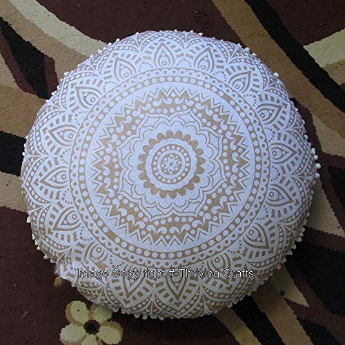 Thriving Ombre Mandala Cotton Handmade Floor Cushion Cover Gold Mandala Throw Bohemian Pillow Cover Round Pouf Cover Boho Bedding Home Dorm Décor Hippie Decoration Indian Seating Pouffe #TOP2