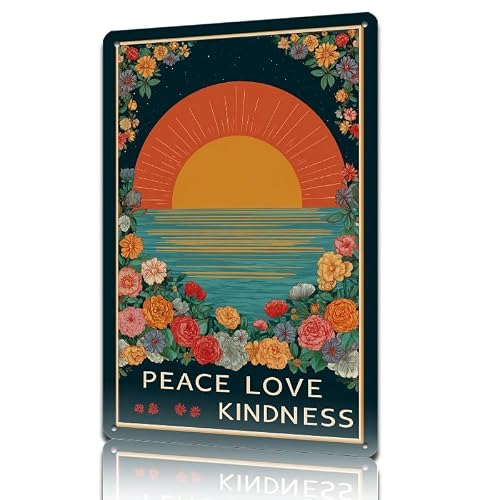 KWQDOZF Decorative Tin Signs Peace Love Kindness Metal Tin Sign 12x16 Inch