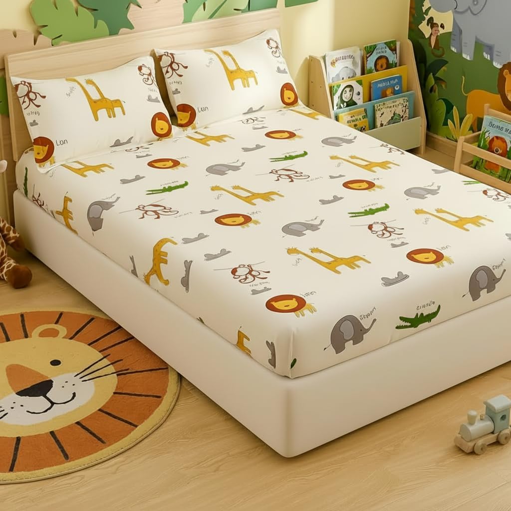 Filymore Cute Animals Double Bedsheet for Kids Room 240 TC Made with Microfib...