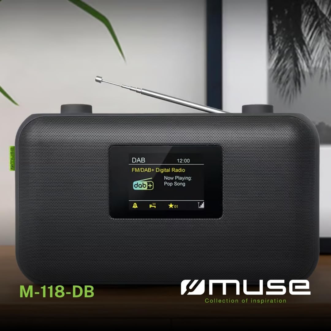 Muse Radio, Dab+ FM PLL, Pantalla LCD TFT, MUSE - (M-118 DB) Reloj, Alarma Doble, repetición, sueño s, función de presentación de Diapositivas, Gris Oscuro