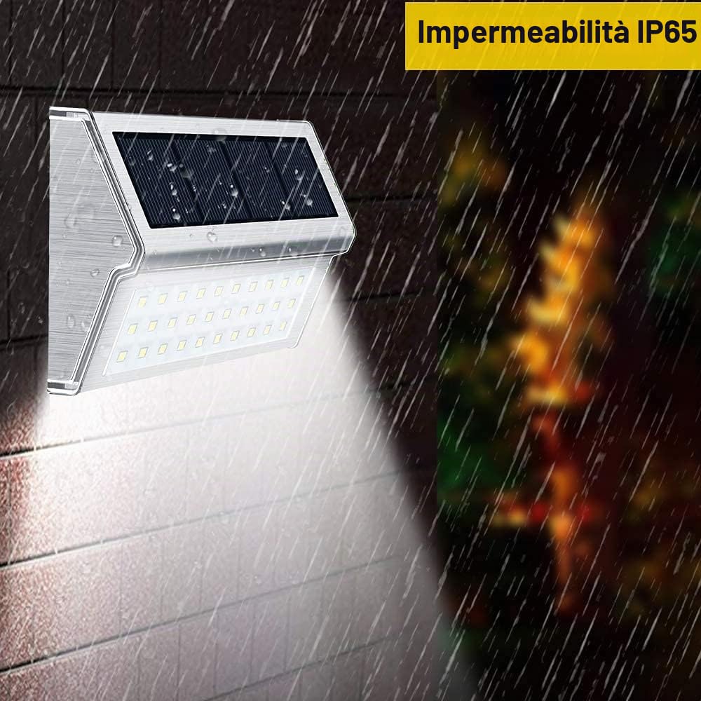 【Bianco freddo】Lampade solari per scale esterne, lampada solare in acciaio inossidabile con sensore di luce e accensione/spegnimento automatico, per giardino, patio, garage, passeggiate, scale