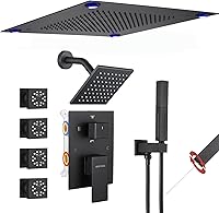 Vista 9 de VANFOXLE Juego de grifo de ducha de oro rosa cepillado, grifo de ducha con 2 en 1 de mano, cabezal de ducha LED de 16 pulgadas + cabezal de ducha