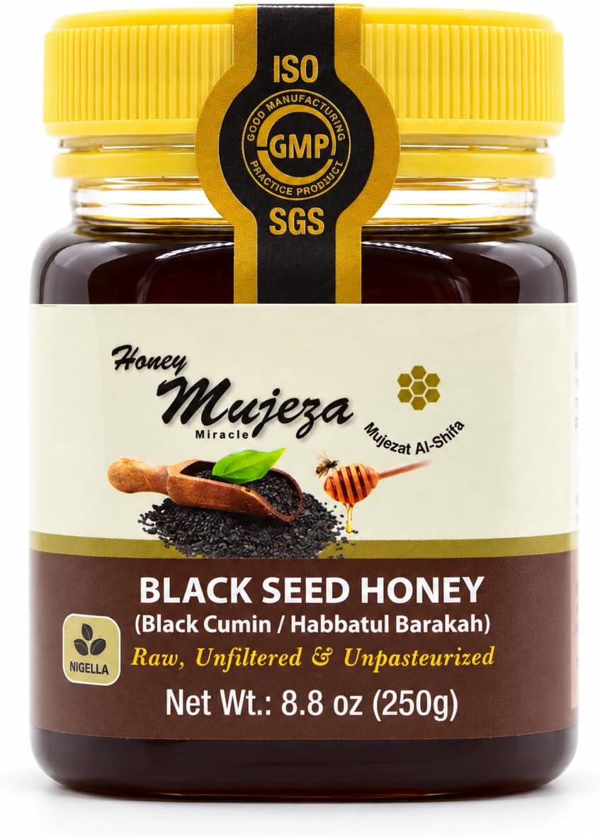 Black Seed Honey - (Black cumin - Nigella Seeds) - Not Mixed with Oil or Powder - Gluten Free - Non GMO - Organic Honey - Immune Booster - 100% Natural Raw Honey 250g / 8.8oz