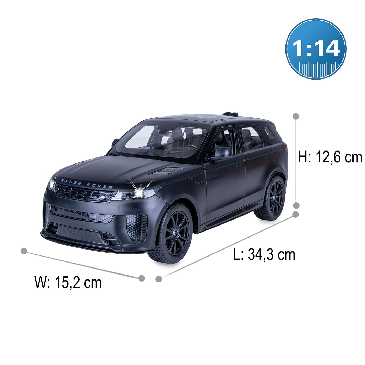 JAMARA 402245 Range Rover Sport SV 1:14 2,4 GHz – drzwi ręczne, zdalnie sterowany samochód RC, samochód zabawkowy dla dzieci z pilotem zdalnego sterowania, model samochodu, pomysł na prezent dla