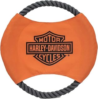 Harley-Davidson Bar & Shield Rope Disc Dog Toy – Size Large, Orange & Black