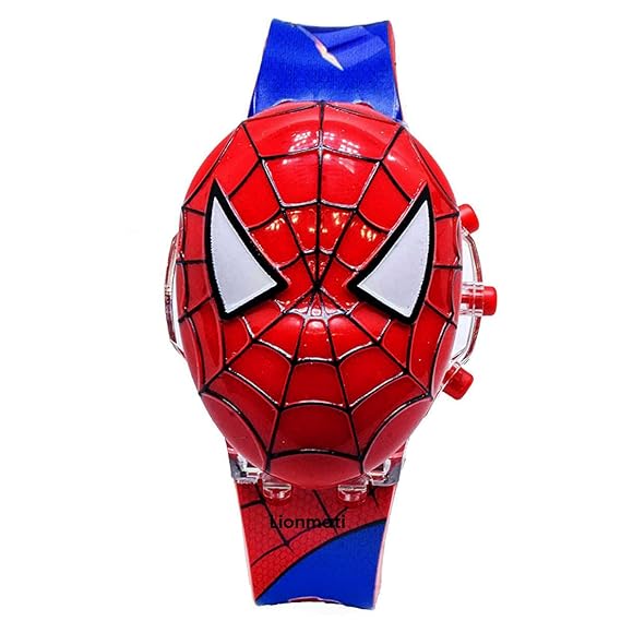 Lionmati Avengers Spiderman Face covere Music Kid Watch with 3D Digital Glowing Light Watch for Boys and Girl Multicolor Kid Glowing Watch for Small Bays and Girl [3 Age to 9 Age] Red