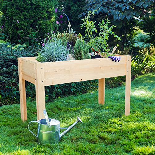 BAHOM Large Raised Garden Bed with Legs Elevated Standing Planter Grow Box Wood for Vegetables Fruits Herbs Flowers with Drainage Outdoor Patio Balcony Backyard