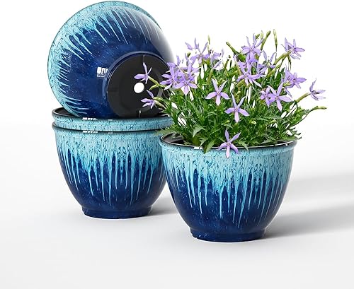 Macetas de plástico de 8 pulgadas para plantas, juego de 4 macetas para plantas de interior y exterior con agujero de drenaje, elegante maceta