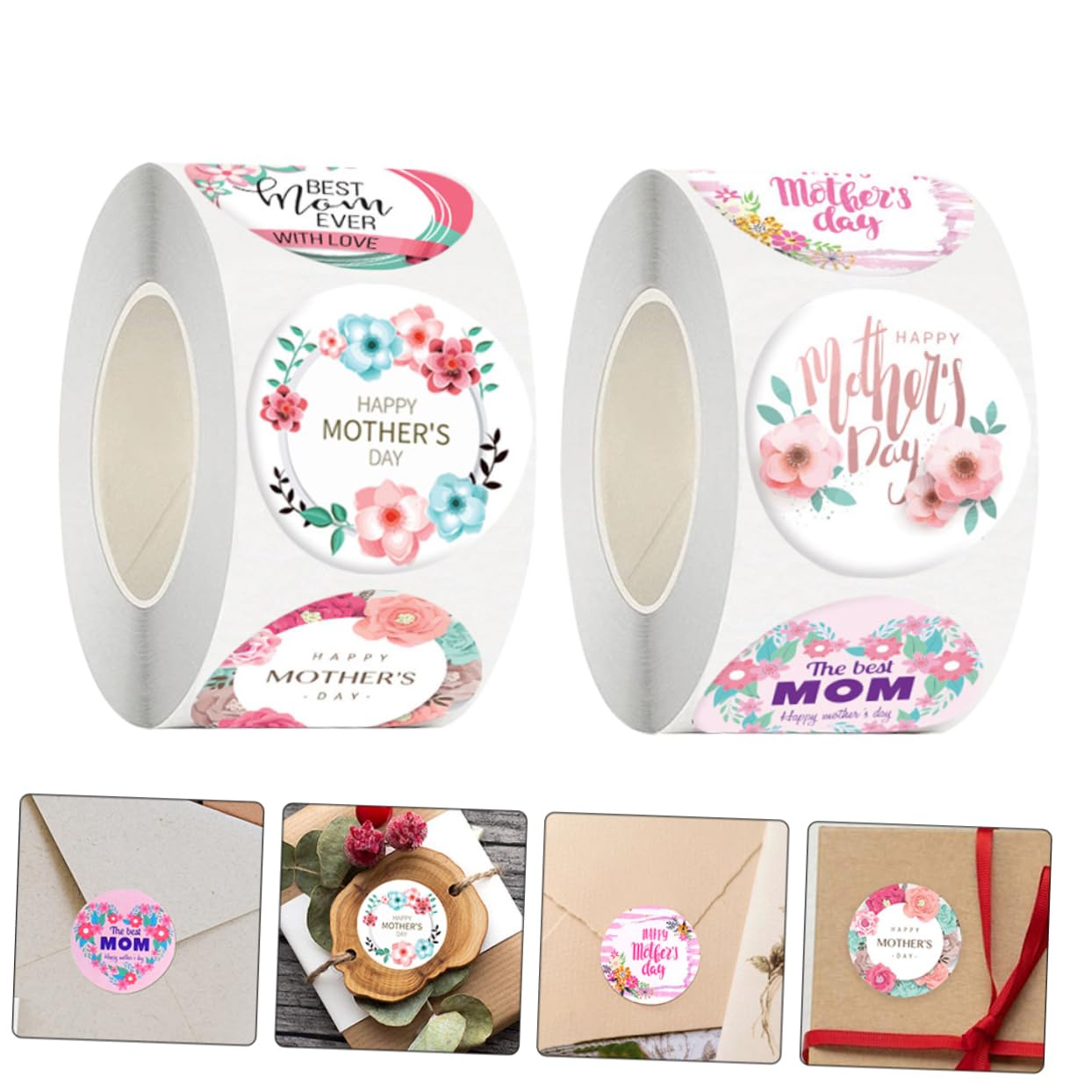 SHINEOFI 8rotoli Etichette Adesive Festa Della Mamma Di Stickers Decorativi Per Regali e Chiusura Buste Facili Da Rimuovere e Adatte Diverse Superfici