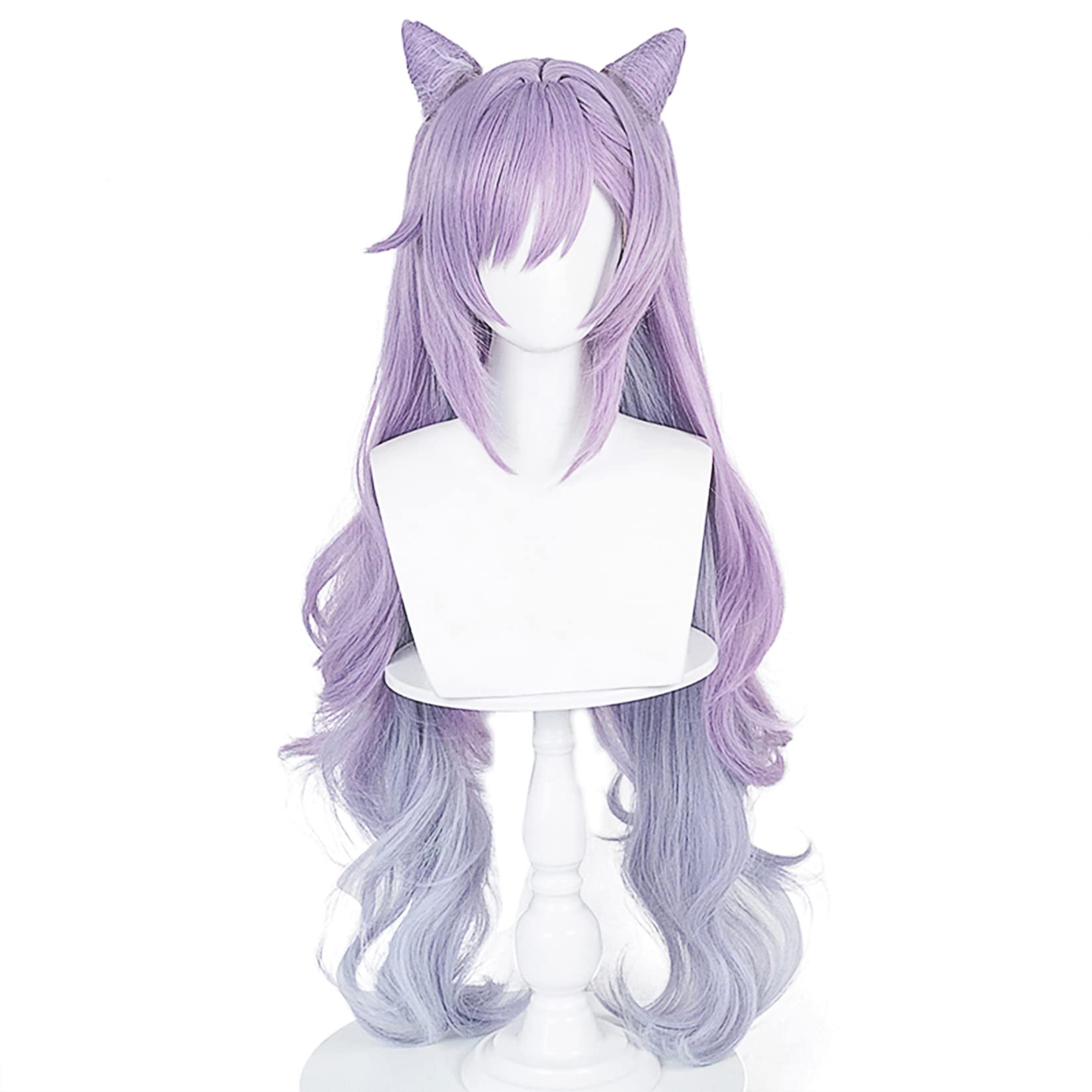XiongXiongLe Purple Gradient Wig Cosplay Anime Game Costume Women's Hair Replacement Wigs with Horns Pigtails for Game Halloween Anime Role Party Cos