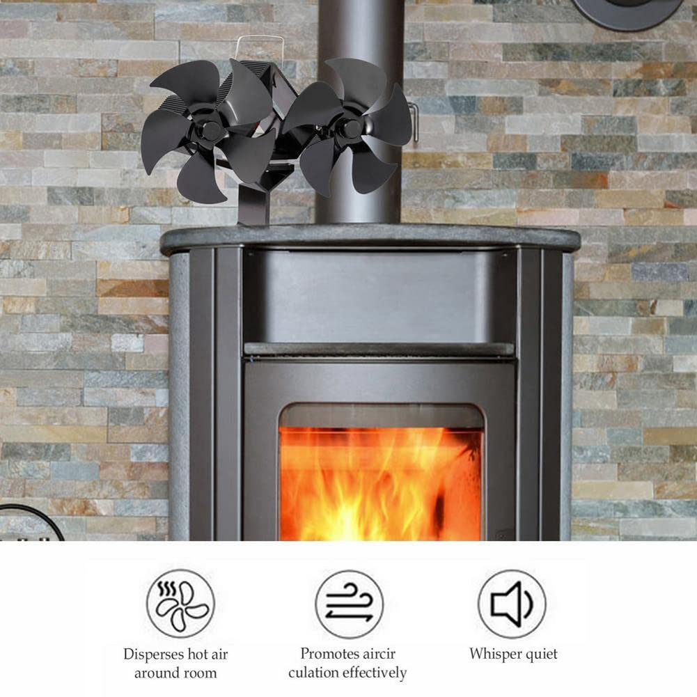 Ventilador de Chimenea de 10 Palas con Doble Motor, Ventilador de Estufa de leña con Motor térmico, Ventilador de Chimenea de leña de Funcionamiento silencioso, para Quemador de leña, Chimenea