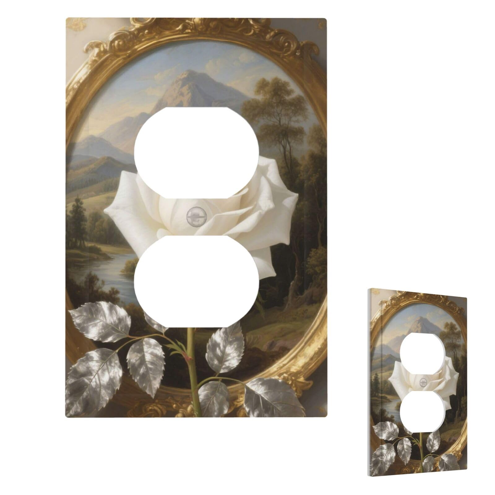 Fekiloot Duplex White Rose Wall Plate Cover Modern Decorative 1 Gang Light Switch Cover Unbreakable Receptacle Outlet Covers For Living Room Bedroom Home Decor