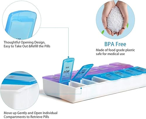 Miniatura 5 de Organizador semanal de píldoras 7 días 2 veces al día, pastillero de viaje portátil, extraíble, caja de medicina de gran capacidad para monedero, AM