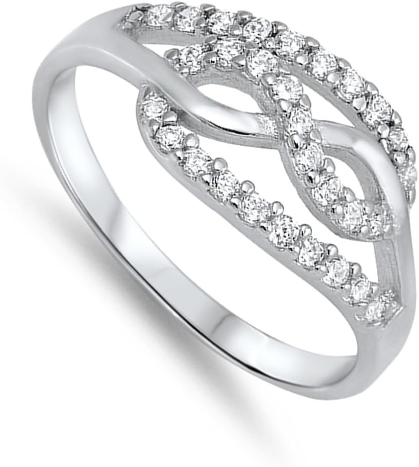 White CZ Polished Infinity Intertwined Ring .925 Sterling Silver Band Sizes 5-10