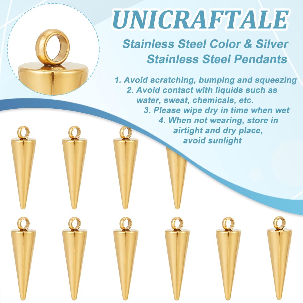 UNICRAFTALE 20pcs Breloque Acier Inoxydable Doré 18x5mm Style Punk Breloque Cône Boucle D'oreille Breloque Bracelet Breloques Pour La Fabrication De Bijoux