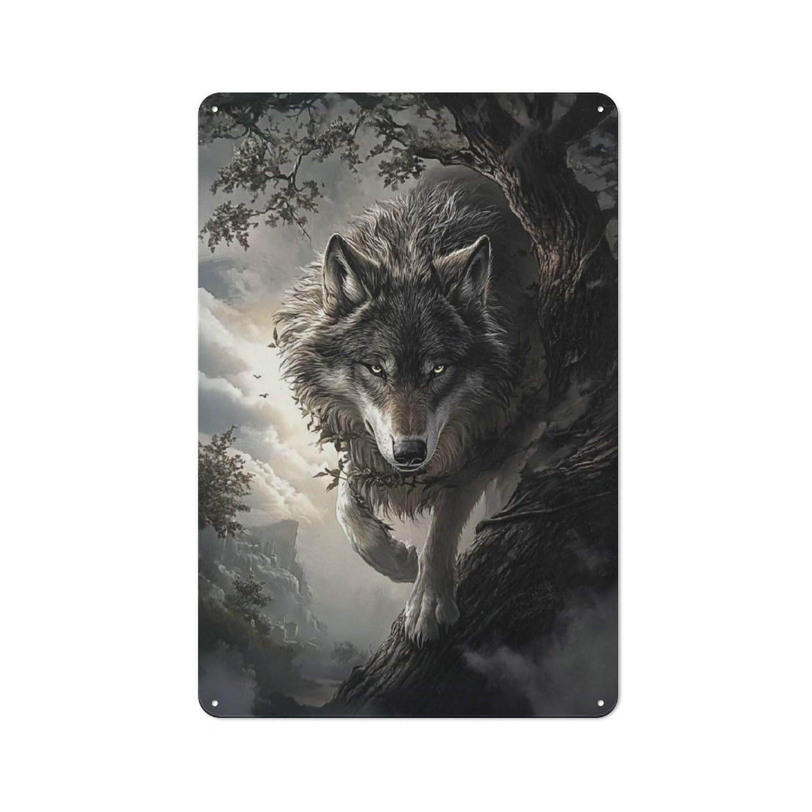 Junmoney Style-2 Vintage Tin Sign 30X20cm With Wolf In The Woods For Guest Room Or Hallway, For Retro Home Interiors, For Garage And Workshop Walls