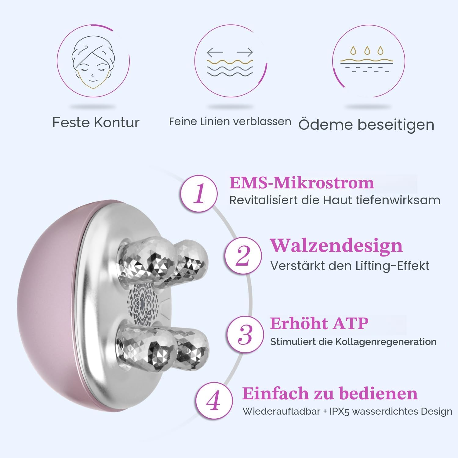 MYCARBON Gesichtsmassagegerät Hautstraffung & Lifting EMS Gesichtsmassage zusammen mit Cremen Seren Lotions verwenden wasserdicht Massagegerät für Gesicht Roller Massage Doppelkinn entfernen