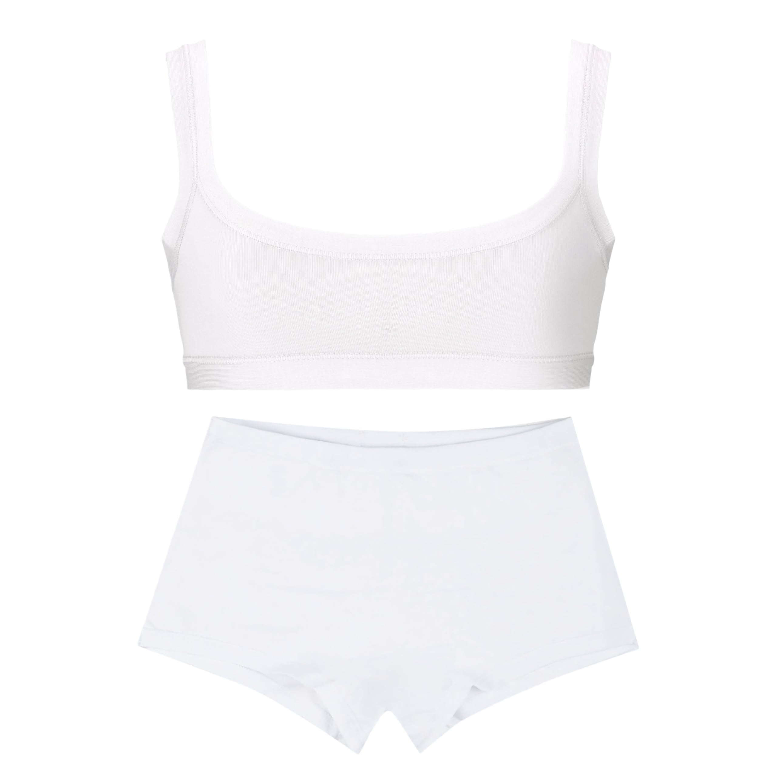 EMY Conjunto de brassiere y braguitas para niña, pantalones cortos de algodón | Ideal para danza, gimnasia, patinaje | blanco y negro | Tallas 4-12 años | Ropa interior natural y transpirable
