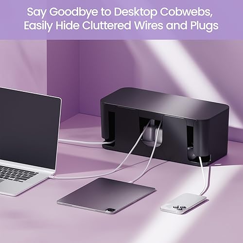 Miniatura 4 de Delamu Paquete de 2 Cajas para Gestión de Cables, Elegante Caja de Gestión de Cables en Negro, Caja de Ocultación de Cables de ABS a Prueba de Negro