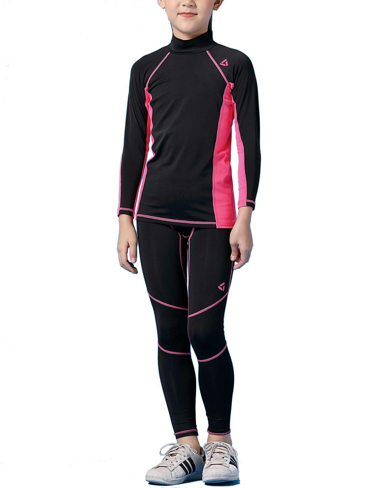 Echinodon Biancheria intima termica da bambina, con fodera in pile, per fitness, calcio, allenamento, yoga, jogging