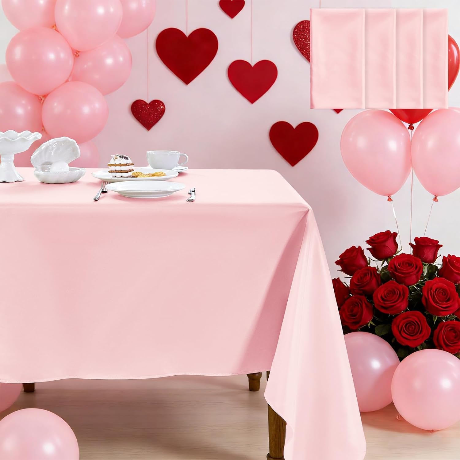 MICORAL 4 Pack Satin Tablecloth 58x102 Inches Rectangle - Soft Wrinkle Resistant Fabric for Wedding, Banquet, Party Decoration - Easy Care Machine Washable, Pink