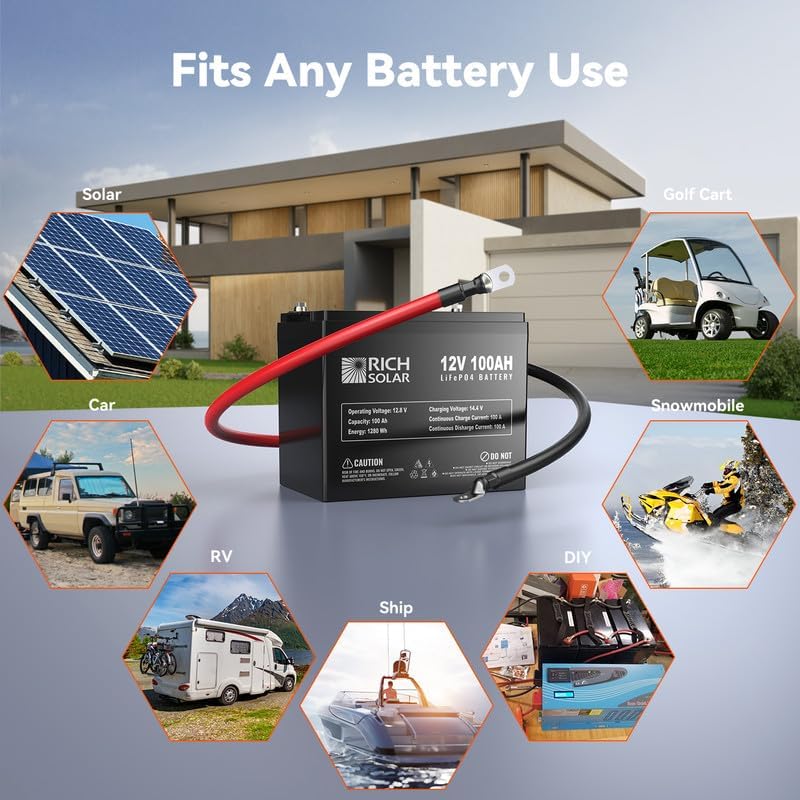 RICH SOLAR 1/0 Inverter Battery Cable (4 ft 1/0 AWG - 3/8")