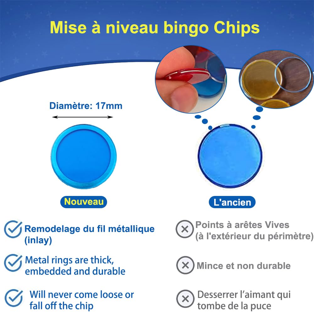 Jetons de Loto avec Anneaux Métalliques - Accessoires de Jeu d'Échecs Transparent pour Bingo - Puces de Comptage de Mathématiques
