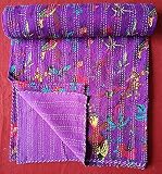 ShakDeco Indian Handmade Print Vintage Kantha Quilt Cotton Bedspread Bohemian Bedding Coverlet Throw