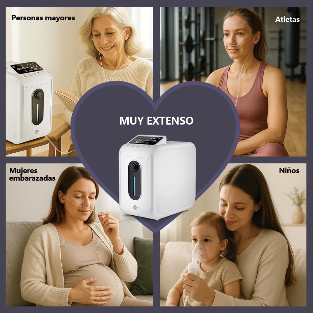 Concentrador de oxígeno, concentrador de oxígeno 1-8/min con mando a distancia, seguro para niños, adecuado para el hogar y los viajes