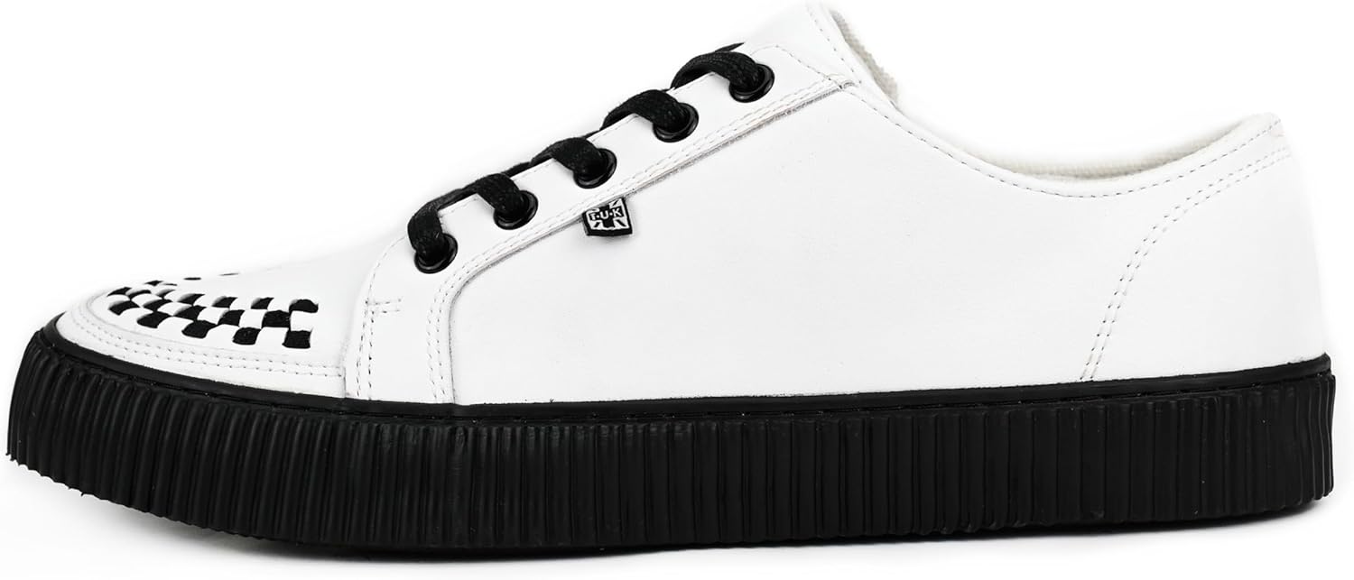 T.U.K. Leather Creeper Sneaker for Women and Men | Lace Up Shoes, Black Interlace, and Eyelets | Classic Ridged Sole and Mesh Lining | Memory Foam Comfort for Everyday Wear | White, US Women 15 / Men 14