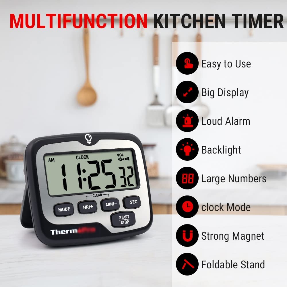 Temporizador de Cocina de cocción Digital con Gran luz de retroiluminación Cuenta Regresiva y función de Reloj