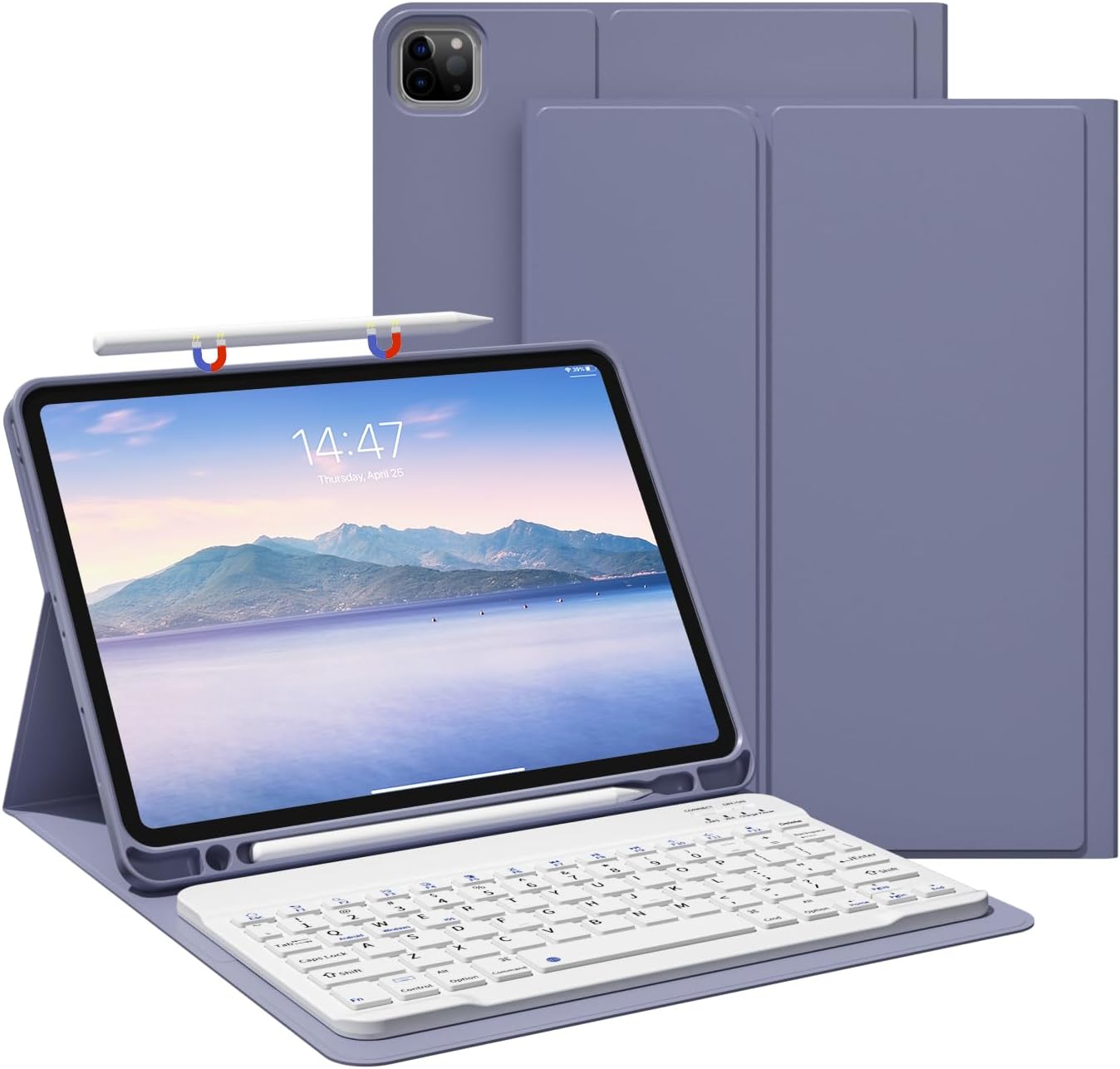 Keyboard Case for iPad Pro 11 inch (4th/3rd/2nd/1st Gen) 2022/2021/2020/2018, Detachable Wireless Bluetooth Keyboard Case with Pencil Holder for iPad Pro 11", Auto Sleep/Wake (Purple Gray)