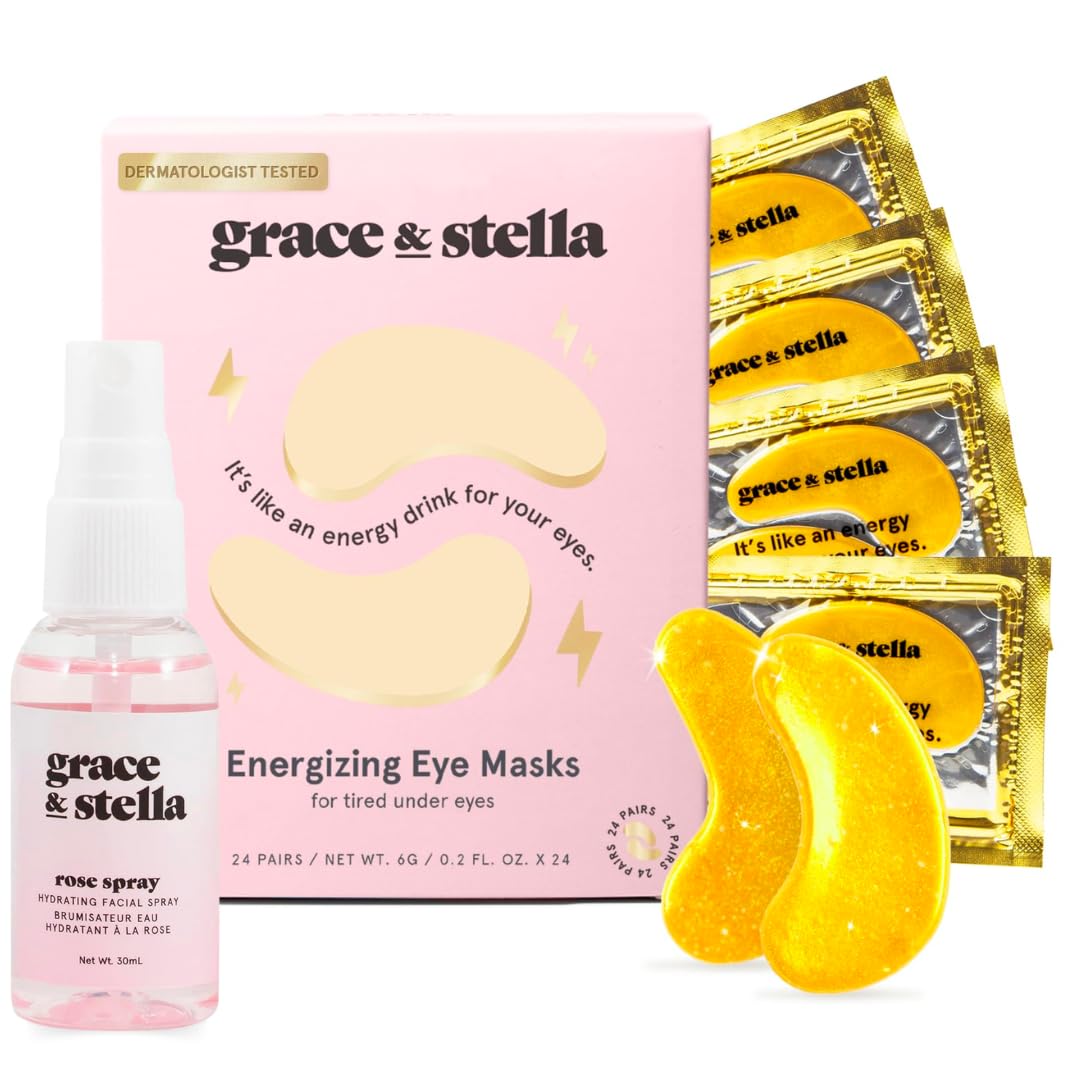 grace & stella Gold Under Eye Mask 24 Pairs + Award Winning Rose Water Facial Spray (30ml)