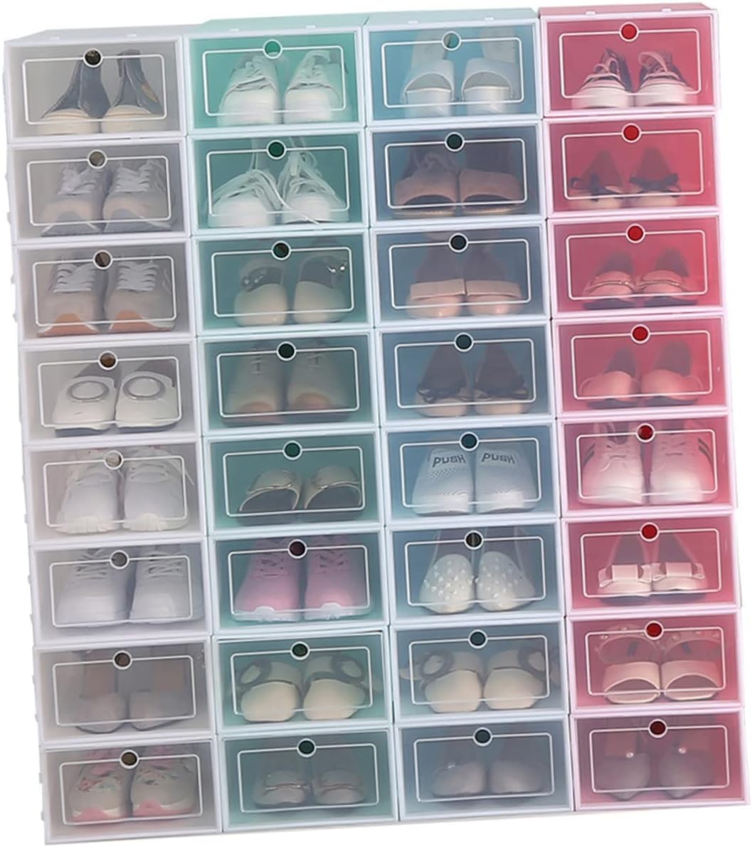 ABOOFAN 6PCS Thickened Transparent Stackable Shoe Boxes Plastic Storage Containers with Green for Closet Entryway Organizer