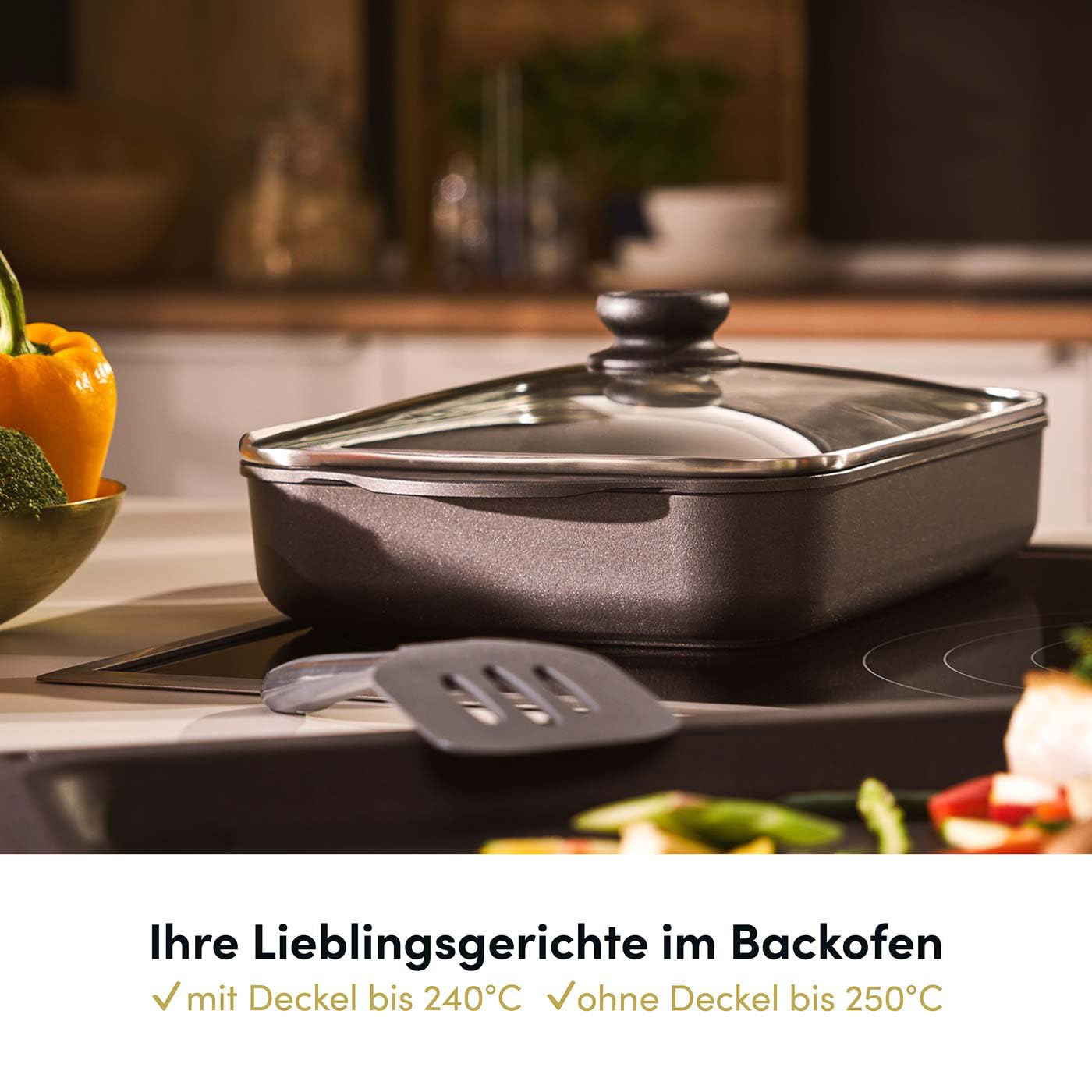 Hoffmann Aluguss Bratreine Auflaufform Induktion I Bräter Rechteckig 32x 24,5 x 6 cm Innenmaß I Auflaufblech Lasagneform Backofenform I Backform Induktionsgeeignet