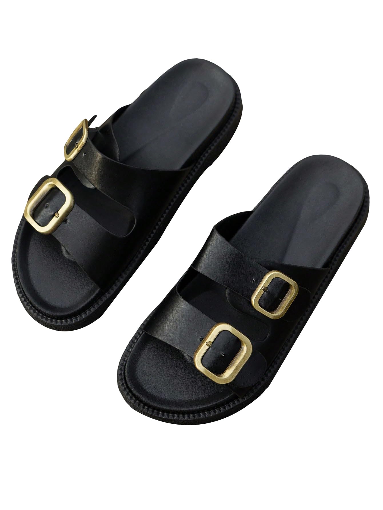 OYOANGLE Women's Adjustable Double Buckle Open Toe Footbed Sandals Comfortable Outdoor Platform Sandals