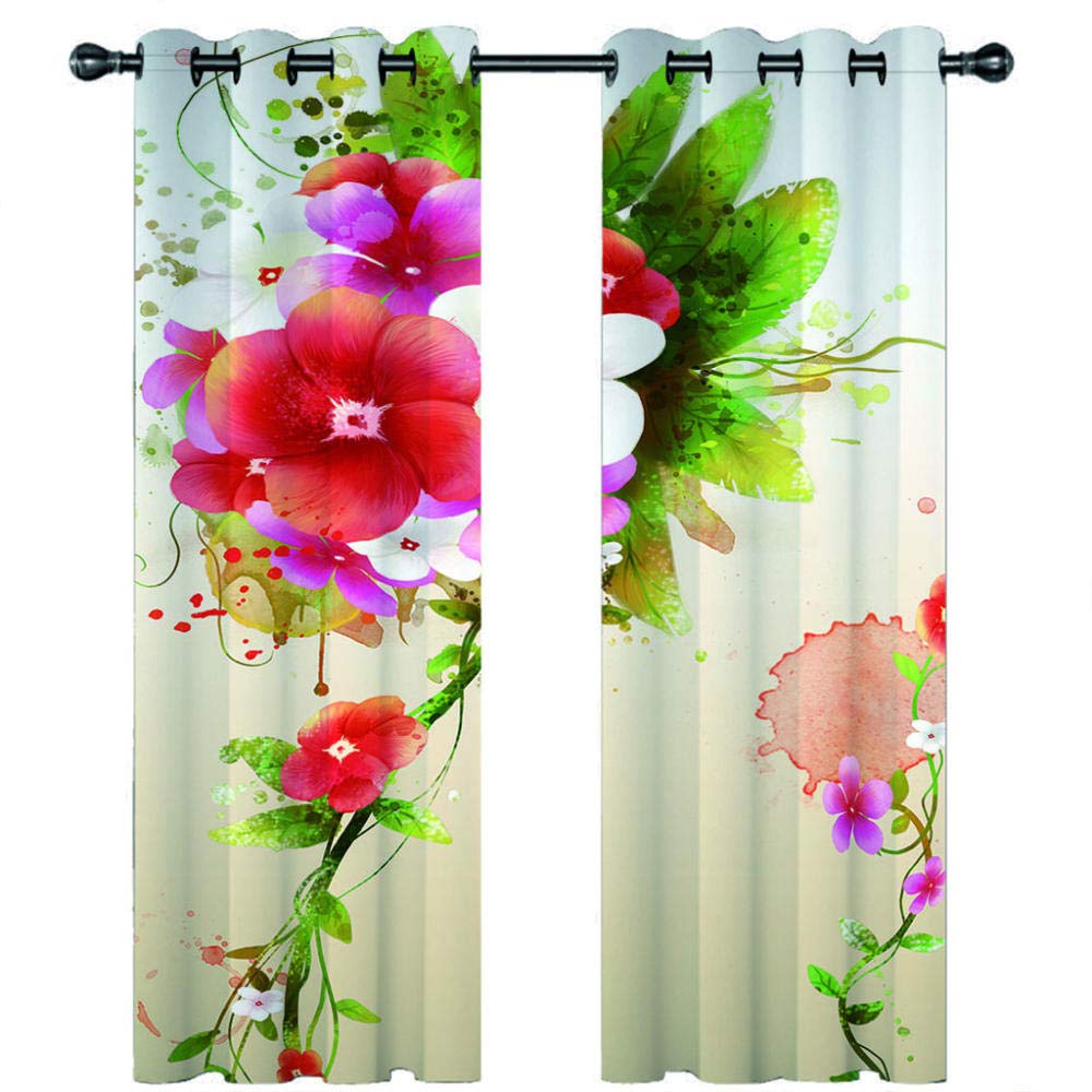 Tende Oscuranti CEDNXOER Con Fiori Papavero Acquerello 140x260 Cm (2 Pannelli) | Termiche Isolanti Con Occhielli