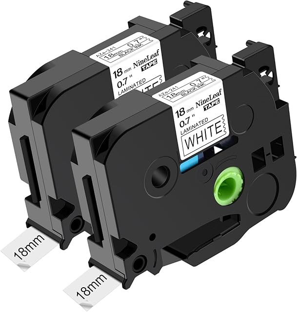 NineLeaf 2 x 18mm Compatible for Brother Label Printer Tape TZe-241 TZe241 TZ241 Black on White Laminated Label Tape for P-Touch PT9800 PT9600 PT7600 PT2730VP PT2700 PTD600 D400 PTE550WVP PTP750W