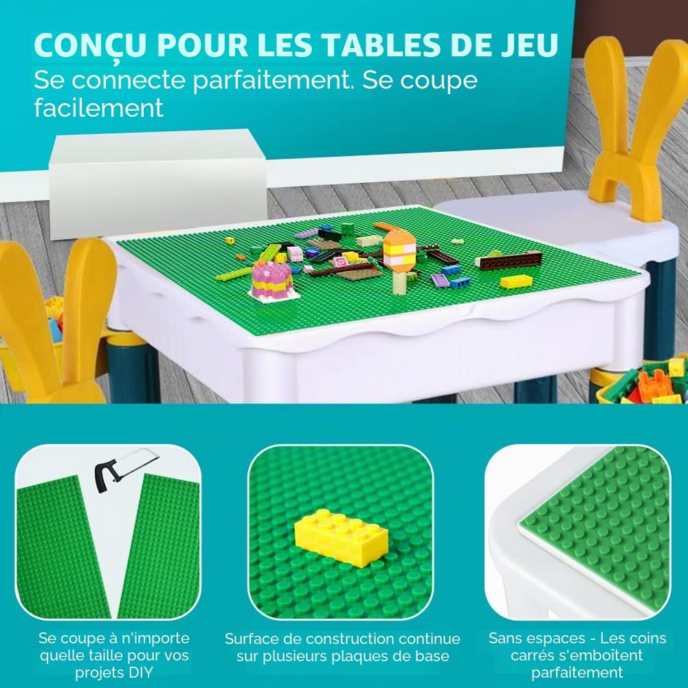 Lekebaby Lot de 12 plaques de construction compatibles avec la plupart des marques, 25 x 25 cm, plaque de base verte, bleue, grise, Vert/Gris/Bleu