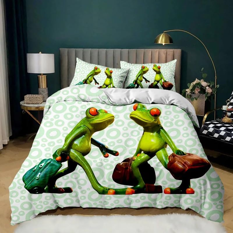 Housse de couette decoration chambre grenouilles vert clair en 140x200