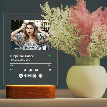 CanvasChamp Spotify Plaque Custom Gift with LED Base - Personalized Acrylic Song Plaque with Picture & Scannable Code for Christmas, Valentine's Gift (Cylinder Base, 16 W x 24 H)