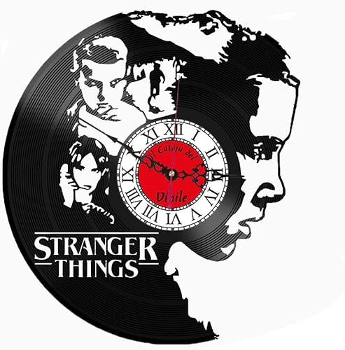 Orologio da Parete in Vinile Serie TV – Design Stranger Things (2.0) – Decorazione Cameretta e Studio - Idea Regalo per Fan della fantascienza - orologio silenzioso - catoju