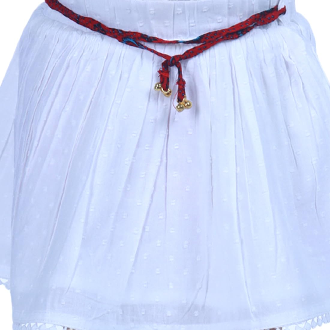 CREATIVE KIDS Baby Girl Cotton Solid A-line Knee Length Skirt with Lace Attach & Drawstring (Cream, 3Y) - Image 3 thumbnail