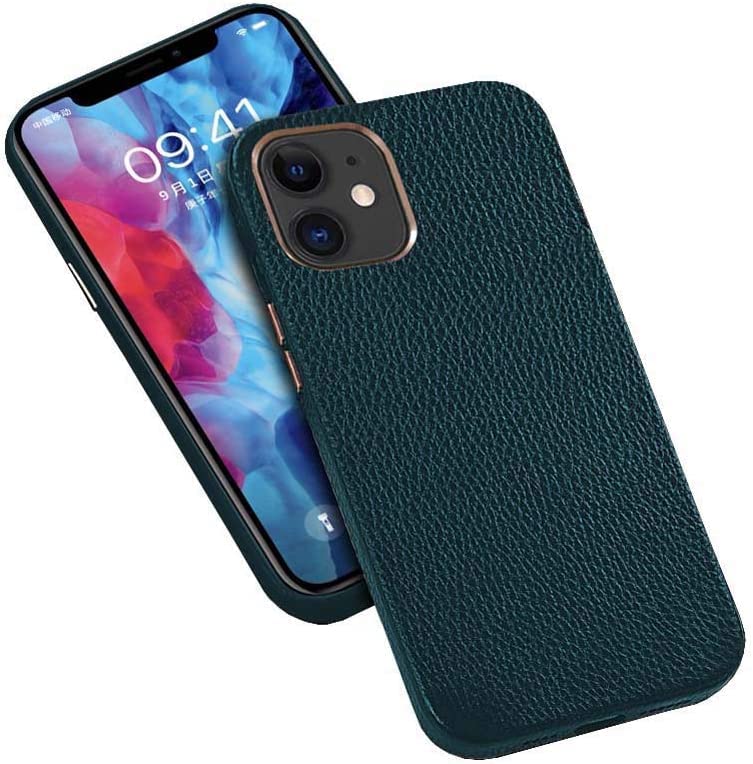 Étui en cuir iPhone 12 Pro vert litchi avec une protection intégrale élégante
