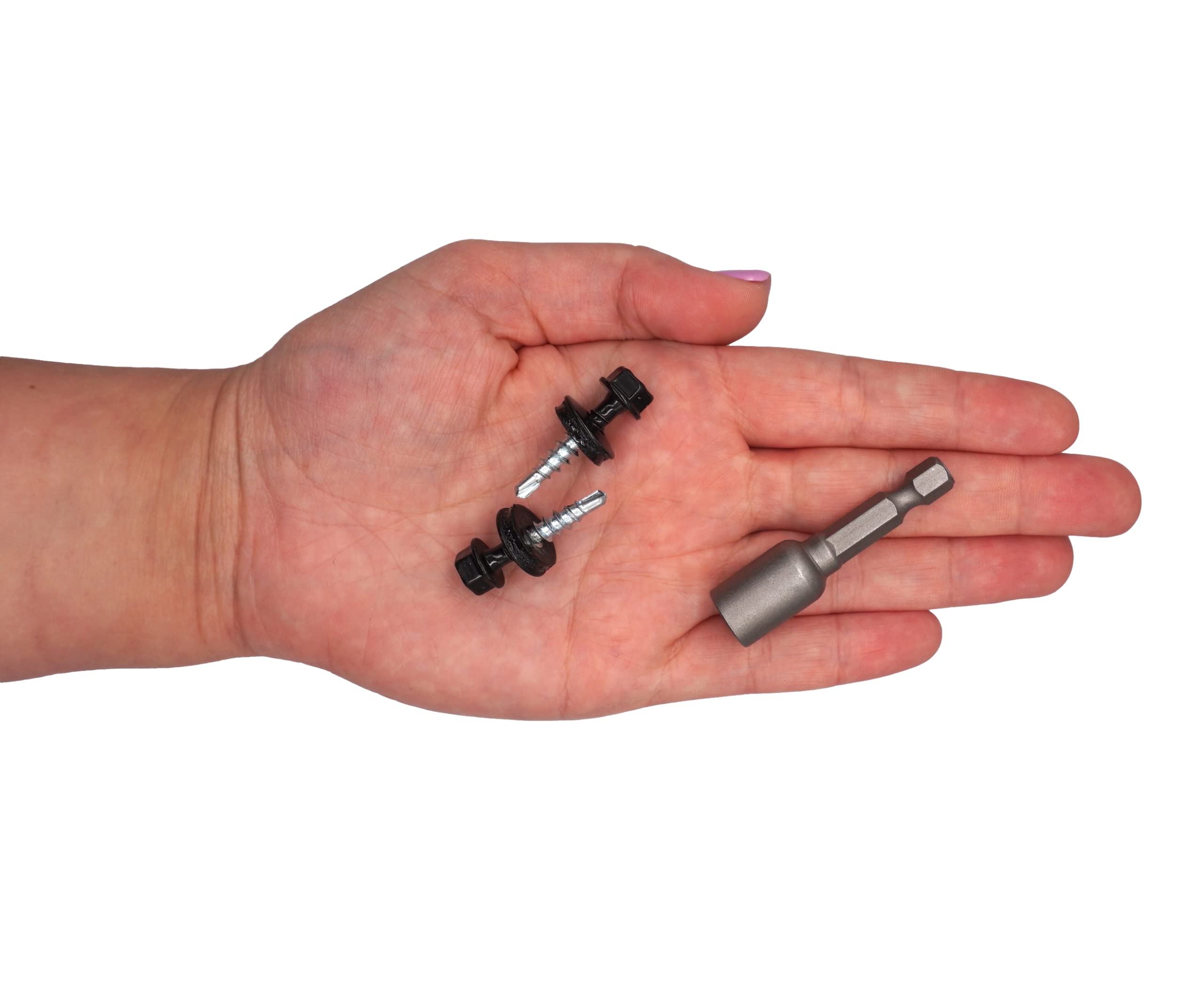 Lot de 250 vis de toiture en métal, 4,8 x 25 mm, peintes auto-perceuses avec rondelles EPDM, vis hexagonale en tôle (250, noir de jais RAL 9005)