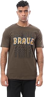 ريفين تي شيرت رجالي عصري من القطن مطبوع عليه "Brave" باللون البني الشوكولاته