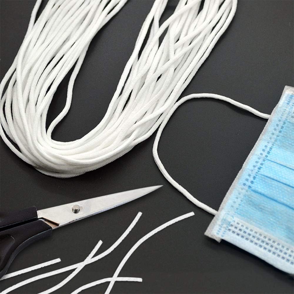 1/8 Inch Elastic Band for Earloop Cord 50 Yards Elastic String, White Braided Elastic Strap Ear Loop Cord Stretchy Ear Tie Rope Handmade String for Sewing