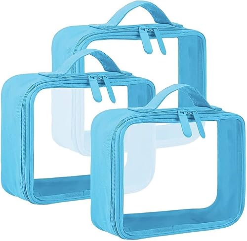ANRUI TSA Approved Toiletry Bag with Handle Strap, Clear Travel Liquids Toiletries & Cosmetics Organizer Carry-On Luggage for Women and Men 3 Pack